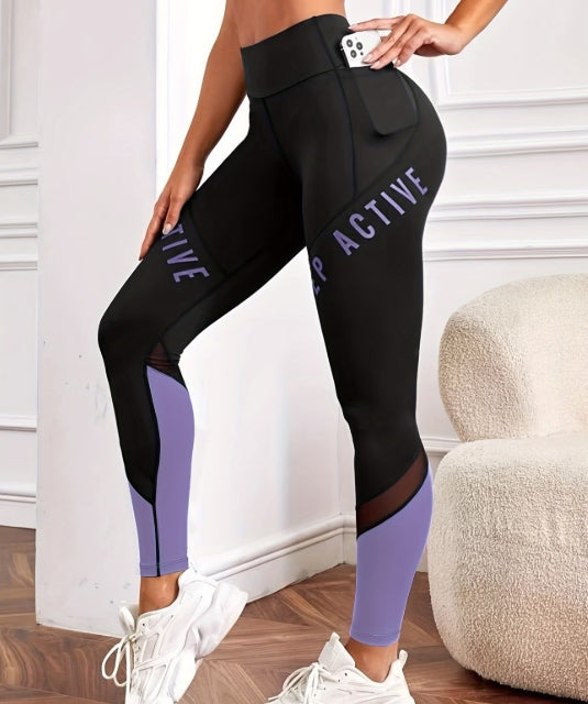 Women’s Color-Blocked Yoga Leggings – Mesh Patchwork High-Waist Fitness Tights with Pocket 💪