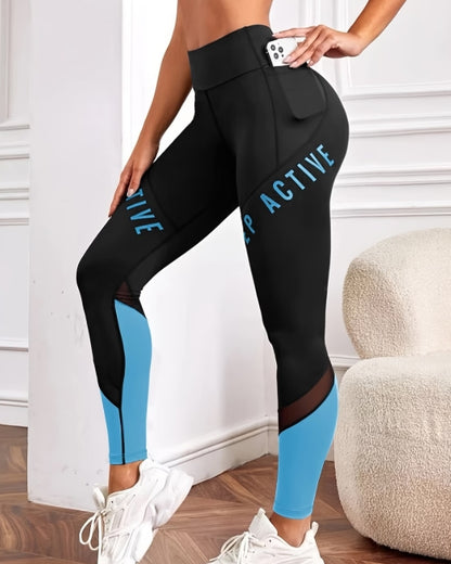 Women’s Color-Blocked Yoga Leggings – Mesh Patchwork High-Waist Fitness Tights with Pocket 💪
