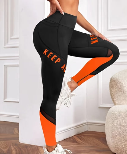 Women’s Color-Blocked Yoga Leggings – Mesh Patchwork High-Waist Fitness Tights with Pocket 💪